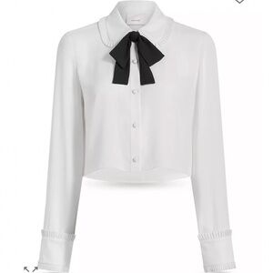 Cinq a Sept Zaida Neck-Tie Cropped Button-Front Shirt Size M